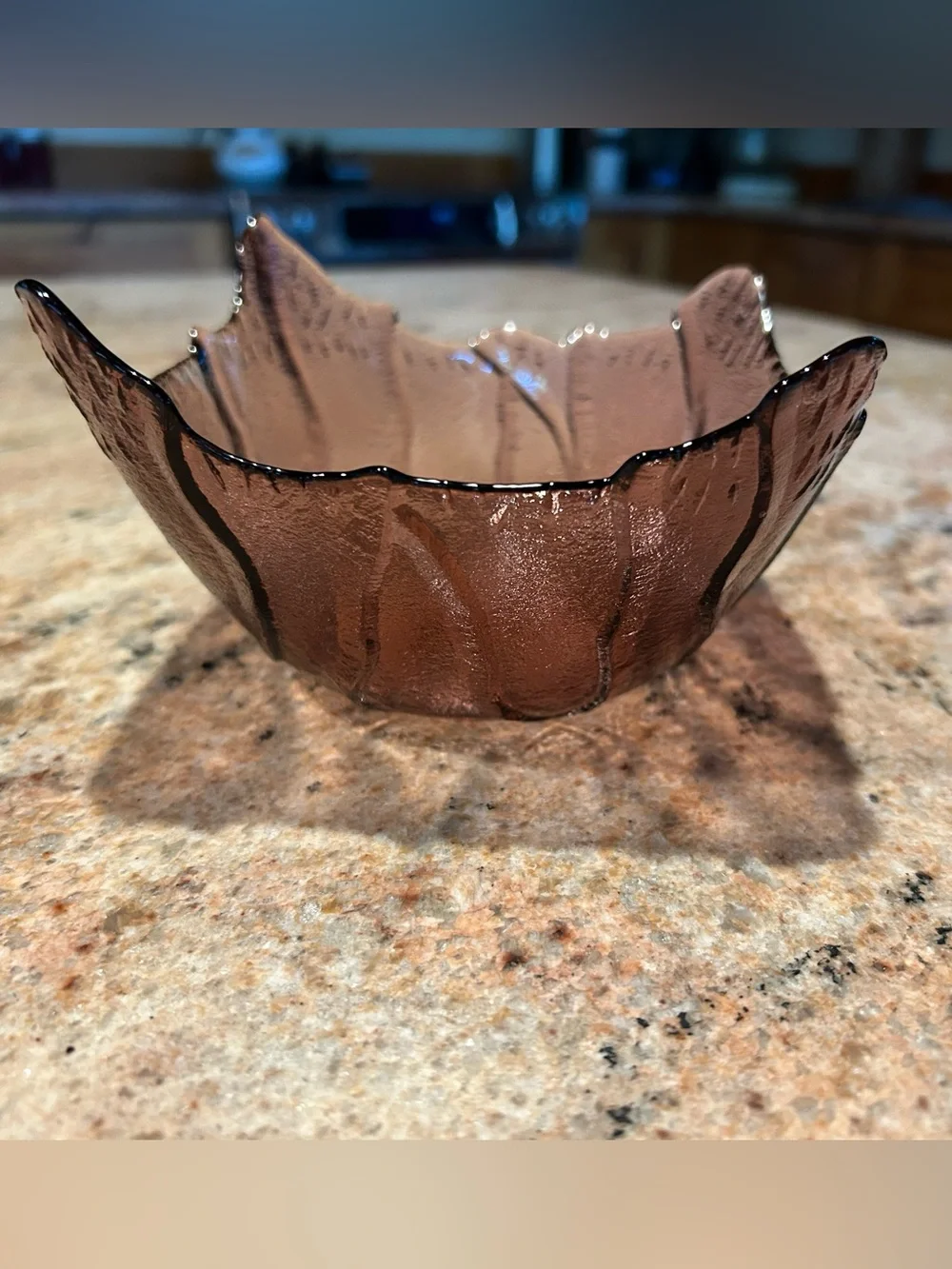 Arcoroc France (4) Set Amethyst Glass Cabbage/Sculpted Leaf Bowls 5.5”x3.5”
